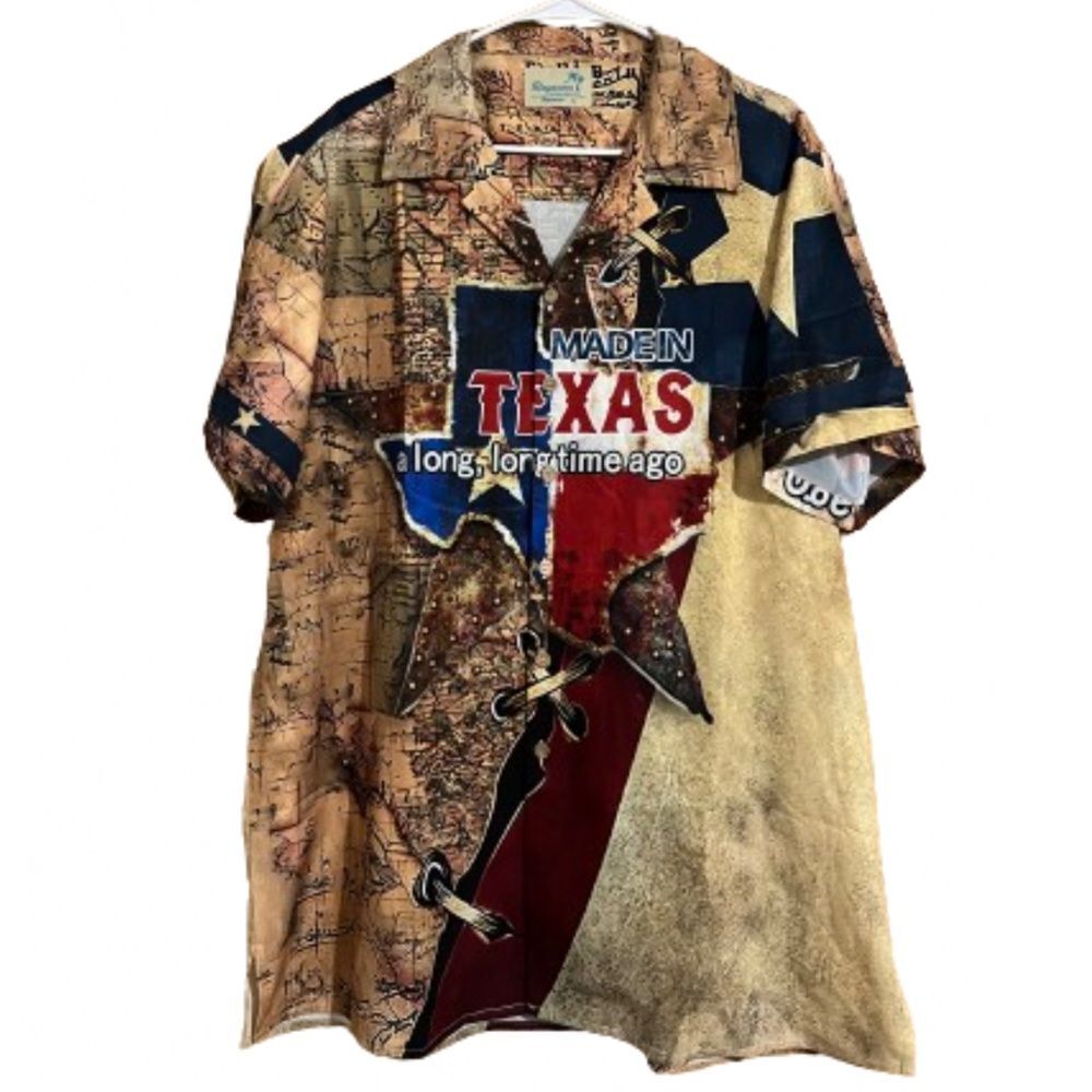 Men’s Multicolor “Made in TEXAS” Print Casual Hawaiian Summer Shirt Sz-XL